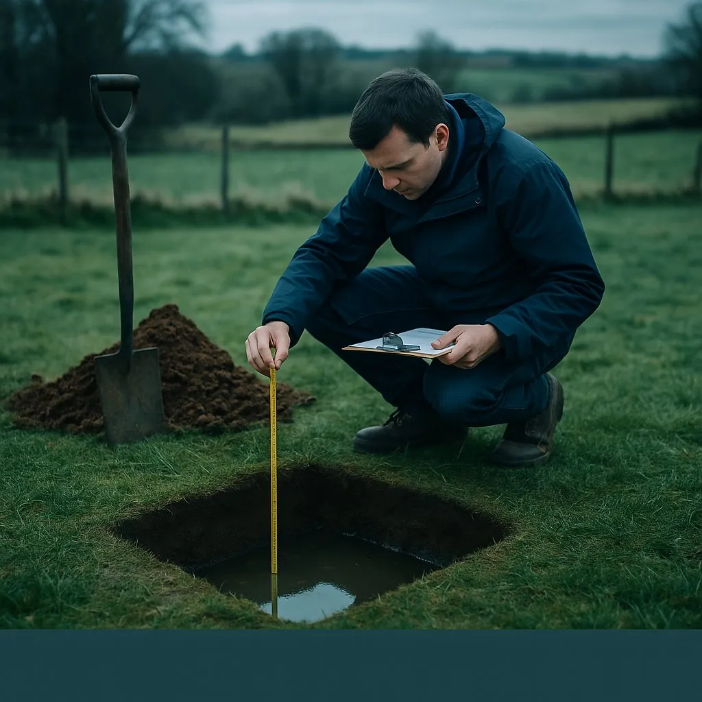 Percolation test being carried out in a rural UK garden